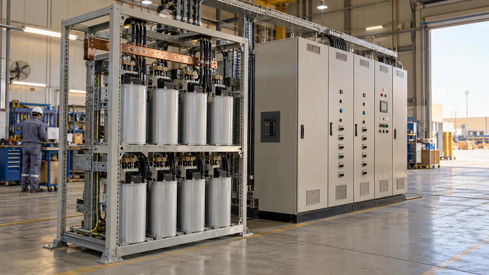 APFC panel and fixed capacitor bank side by side for an APFC vs fixed capacitor bank comparison in Saudi Arabia