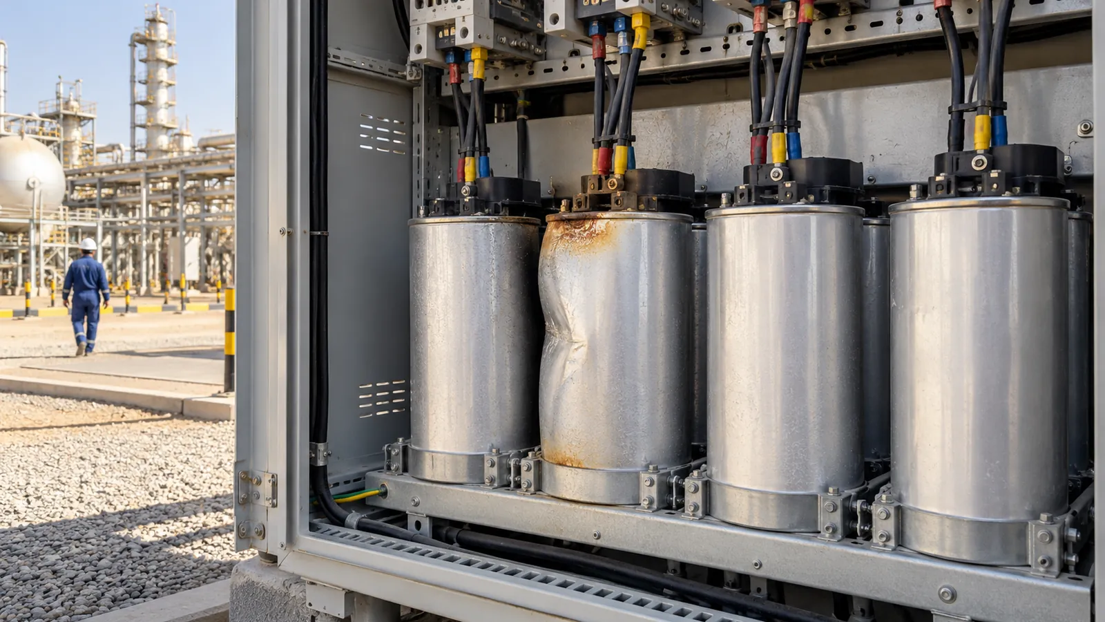 Capacitor bank inspection for power factor problems in Saudi Arabia