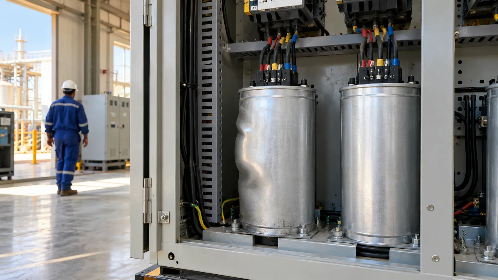 Engineer working through a capacitor bank sizing calculation from a plant load list in Saudi Arabia