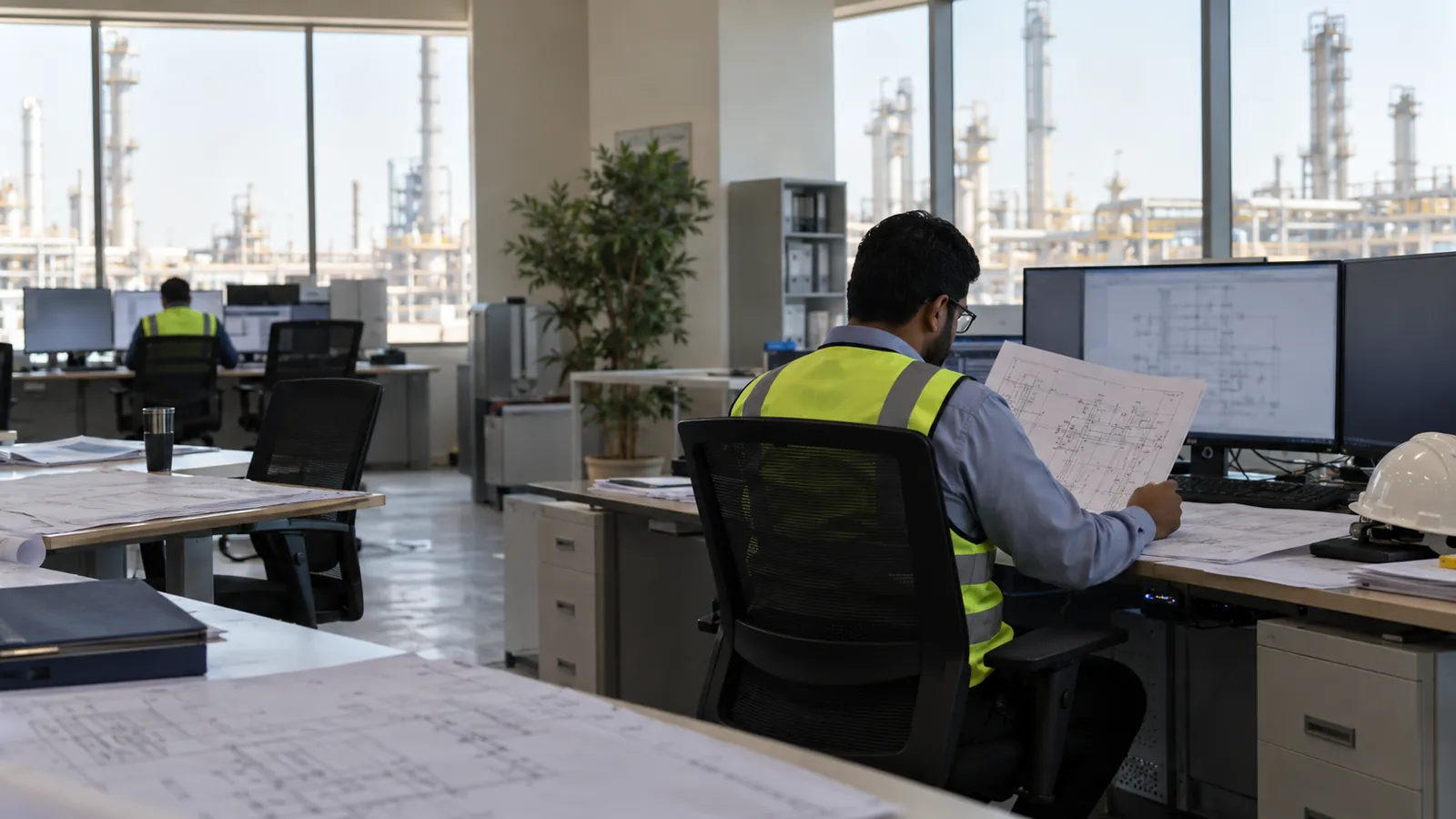 Engineer reviewing a capacitor bank sizing sheet and single-line diagram for a PFC panel in Saudi Arabia