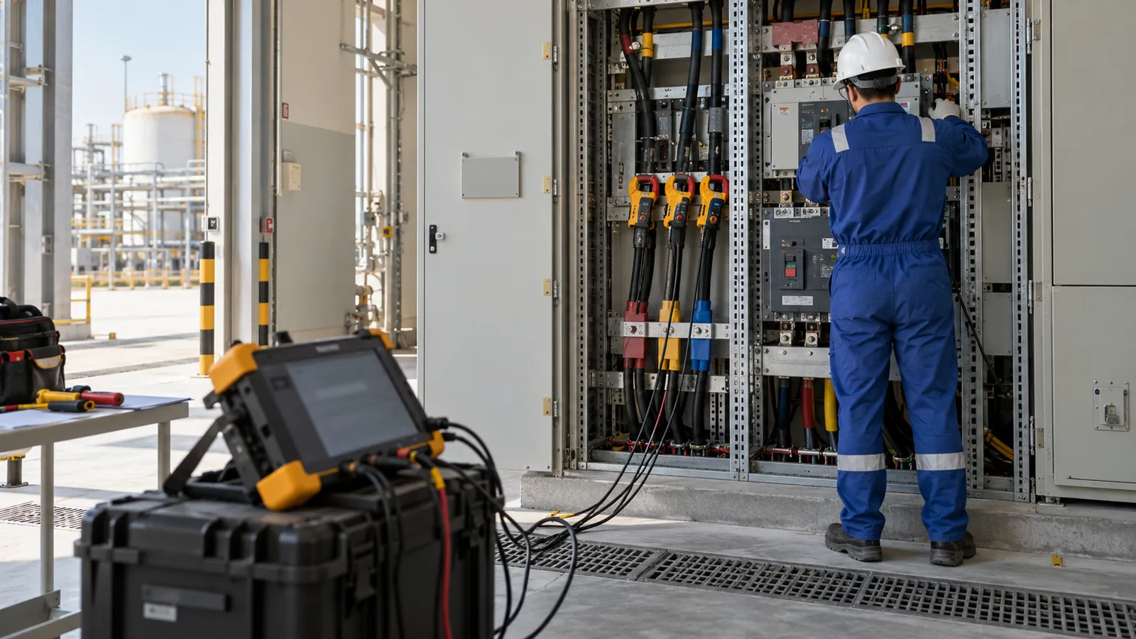 Power quality analyser logging harmonics on a feeder where breakers keep tripping in Saudi Arabia