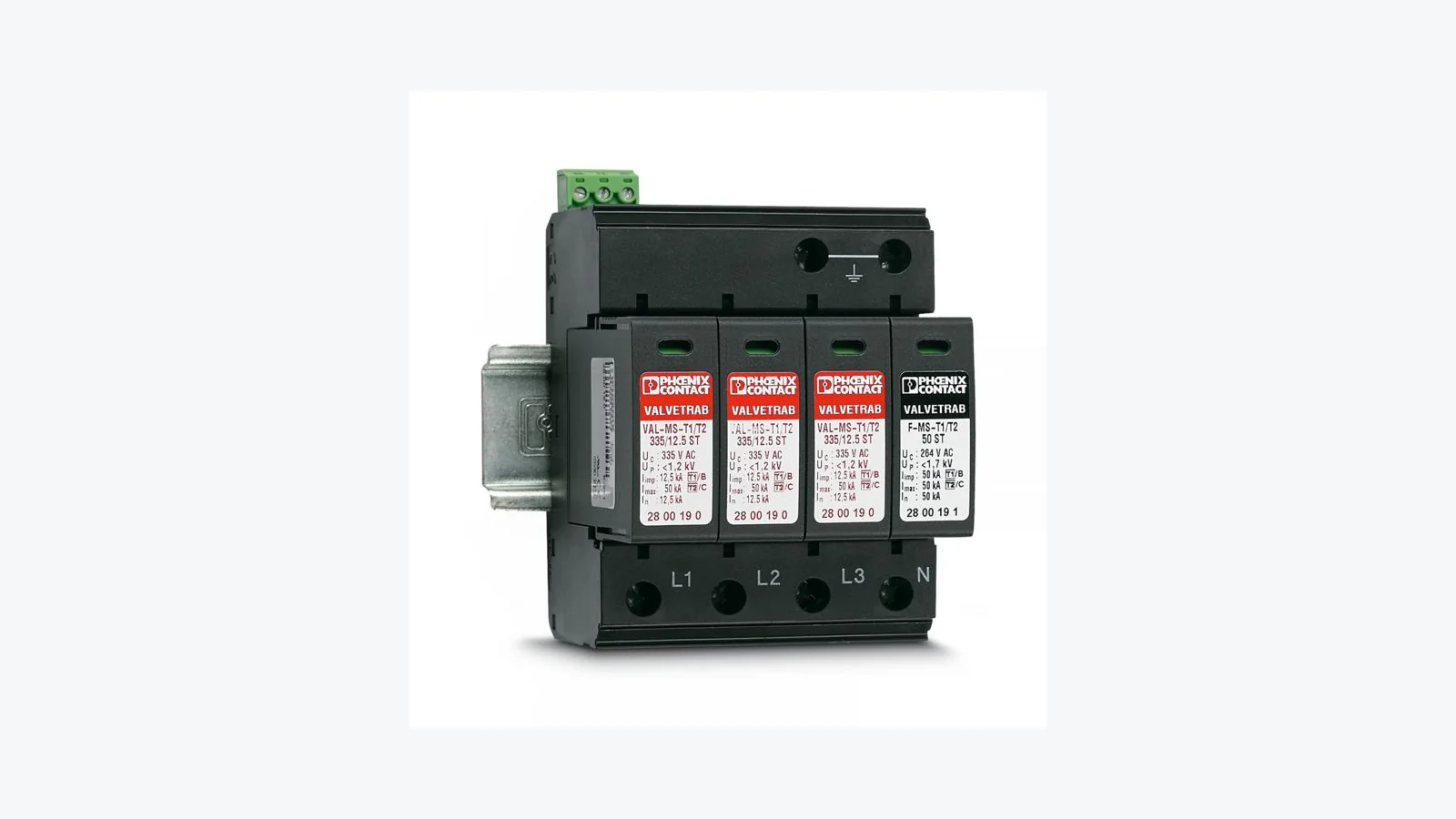 Phoenix Contact surge protection device and energy meter installed in a capacitor bank panel in Saudi Arabia