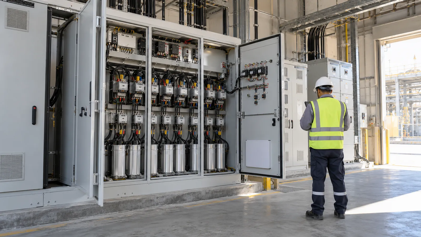 Commissioned APFC panel at an industrial site, one of the power factor correction projects in Saudi Arabia