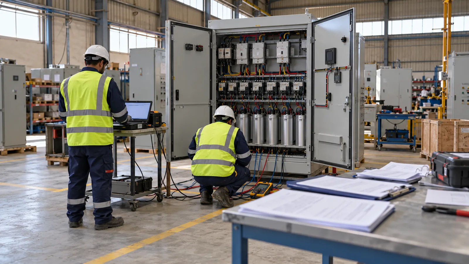 Documented detuned power factor correction panel prepared in Dammam for a Yanbu plant